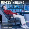A woman is relaxing in a gaming chair with headphones on, in a room with gaming equipment and shelves with figures. Produktbild-Vorschau