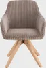 A brown corduroy swivel chair with a wooden base. Produktbild-Vorschau