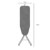 A gray ironing board standing upright with dimensions indicated. Podgląd zdjęcia produktu