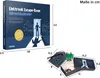 A collage showing an electronics escape room advent calendar and its components with dimensions. Náhled obrázku produktu
