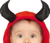 Close-up of a baby wearing a red hooded costume with black devil horns. Voir les images du produit