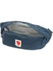A blue Fjällräven hip pack is shown with its main compartment open. Voir les images du produit