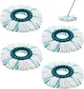 A collage of four mop heads and a single mop head attached to a handle. Produktbild-Vorschau