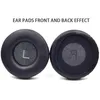 Two black ear pads for headphones are shown side-by-side against a white background. The left ear pad is shown from the front, with an 'L' marking visible. The right ear pad is shown from the back, with an 'R' marking visible. Produktbild-Vorschau