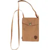 A tan crossbody bag with a flap closure and a single button. It has a long strap and a small logo on the bottom right. Produktbild-Vorschau