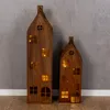 2er Set Laterne Haus H65-95cm Metall Rost Deko Windlicht Produktbild-Vorschau 3