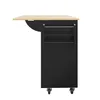A side view of a black kitchen island with a light wood countertop. Produktbild-Vorschau