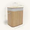 A bamboo laundry basket with a removable liner and dimensions indicated. Podgląd zdjęcia produktu