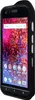 A black TPU case for a CAT S61 phone, shown from the side with the phone screen displaying a colorful wallpaper. Podgląd zdjęcia produktu