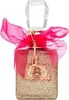 A perfume bottle with a gold glitter base and a pink ribbon. Podgląd zdjęcia produktu