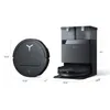 A robotic vacuum cleaner and its charging/emptying station are shown with dimensions indicated. Produktbild-Vorschau
