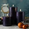 LED Stumpenkerze MIA - Echtwachs - realistische 3D Flamme - H: 20cm - D: 10cm - dunkellila Produktbild-Vorschau