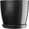 A dark gray, metallic-looking plant pot with a matching saucer, isolated on a white background. Podgląd zdjęcia produktu