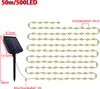 Diagram showing the dimensions and layout of a solar-powered LED string light set. Náhľad obrázku produktu