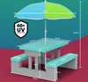 A child's picnic table with an umbrella, showing dimensions and UV protection information. Anteprima dell’immagine prodotto