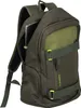 A green backpack with a laptop partially visible in a side pocket. Produktbild-Vorschau