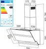 A technical drawing of a kitchen hood with an energy efficiency label. Produktbild-Vorschau