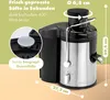 A product image of a juicer with overlaid text and dimensions. Produktbild-Vorschau