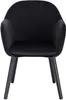 A black velvet armchair with black wooden legs, shown from the front on a white background. Produktbild-Vorschau
