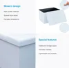 A collage of images showcasing a white storage ottoman, highlighting its modern design and special features. Náhled obrázku produktu