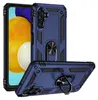 A blue protective phone case with a ring holder is shown from multiple angles, with a phone screen visible in the background. Produktbild-Vorschau