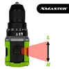 A close-up marketing image of a cordless drill with a laser guide feature highlighted. Produktbild-Vorschau