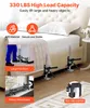 A bedroom scene demonstrating the use of furniture lifters to lift a bed, with inset images showing applications for furniture and doors. Podgląd zdjęcia produktu