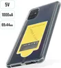 A smartphone with a transparent case, showing a yellow sticker with text and symbols attached to the back. The phone is angled diagonally. Náhled obrázku produktu