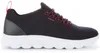 A side view of a black Geox sneaker with red laces and a white sole. Produktbild-Vorschau