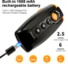 A black and orange electronic device with a USB charging cable plugged in, surrounded by marketing text and icons. Produktbild-Vorschau