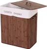 A laundry basket with two compartments, made of bamboo and fabric, with a lid. Produktbild-Vorschau