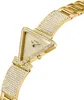 A close-up studio shot of a gold-colored, crystal-encrusted triangular watch. Podgląd zdjęcia produktu