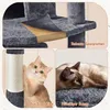 A collage of images showing a cat tree with close-ups of its construction and materials, and cats interacting with it. Podgląd zdjęcia produktu