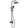 A black shower system with a rain shower head and a handheld shower head, mounted on a white background. Anteprima dell’immagine prodotto