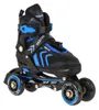 A pair of black and blue children's roller skates with four wheels. Voir les images du produit