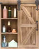A wooden cabinet with shelves displaying various cosmetic and personal care products. Náhled obrázku produktu