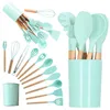 Set ustensiles cuisine 12 pièces silicone bambou vert Voir les images du produit 1