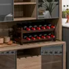 A wine rack filled with wine bottles on a wooden shelf. Podgląd zdjęcia produktu