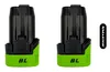 Two black and green power tool batteries are shown against a white background. Produktbild-Vorschau