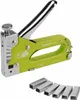A green and silver staple gun with a set of staples. Náhľad obrázku produktu