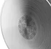 Close-up of the bottom of a metal pot or pan, showing manufacturer's markings and certifications. Produktbild-Vorschau