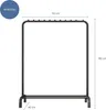 A black metal clothing rack with a shoe shelf, shown with dimensions indicated by measurement lines and text. Náhľad obrázku produktu