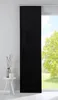 A black panel curtain hanging in front of a window with a tree outside. Produktbild-Vorschau