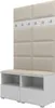 A white and cream upholstered hall tree with storage. Náhled obrázku produktu