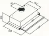 A technical drawing with dimensions of a range hood. Podgląd zdjęcia produktu