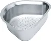 A stainless steel sink strainer with a triangular shape and a perforated bottom. Produktbild-Vorschau