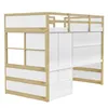 A loft bed with integrated storage and a desk. Voir les images du produit
