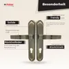 A marketing image showcasing a pair of bronze-colored door handles with descriptive text highlighting their features and benefits. Produktbild-Vorschau