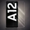 A screen protector is shown on top of a smartphone screen displaying the text 'A12'. Produktbild-Vorschau