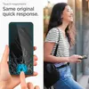 A split image showing a hand holding a smartphone with a screen protector applied and a woman smiling while holding a smartphone. Podgląd zdjęcia produktu